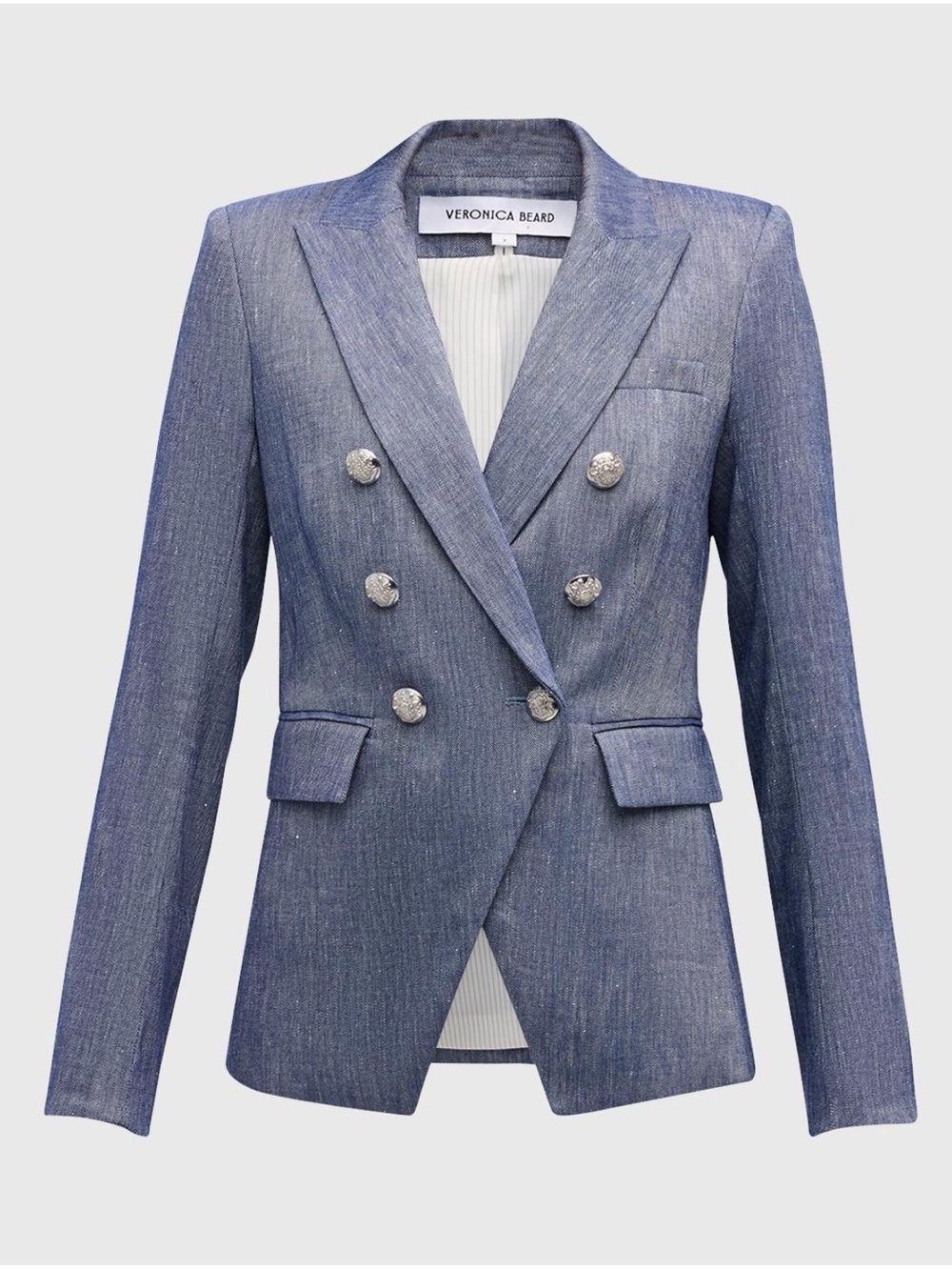 Veronica Beard Heathered Blue Double-Breasted Blazer Blue Melange
